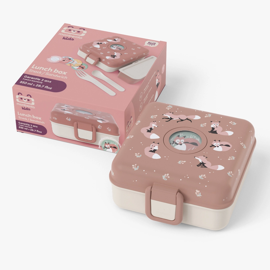 Personalised Cinnamon Fox Snacky Kids Lunch Box by Monbento