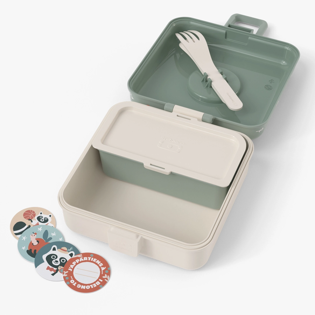 Personalised Green Raccoon Snacky Kids Lunch Box by Monbento