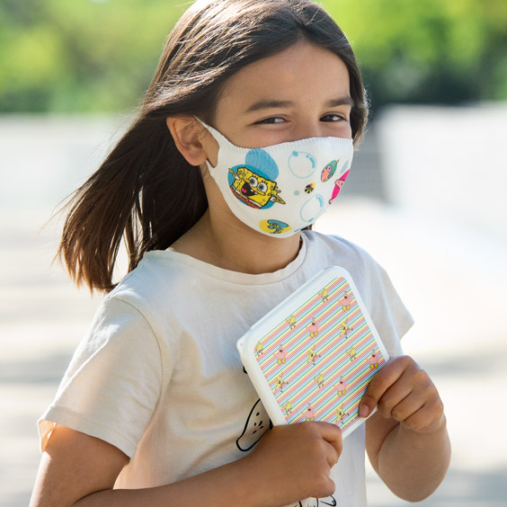 Pack masque de protection et boîte Bob l'éponge enfants de 6 à 12 ans + recharge de 10 filtres papier
