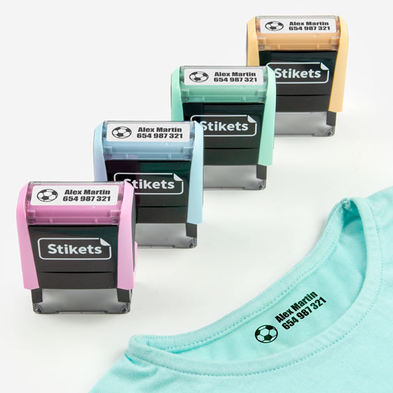 Custom rectangular stamp for marking pastel-colored clothes and objects