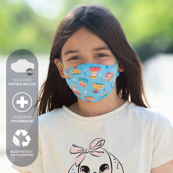 Masque Pat'Patrouille pour enfants de 6 à 12 ans + Pack de 10 filtres