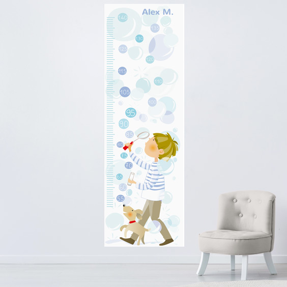 Personalizable Boy Blowing Bubbles Growth Chart