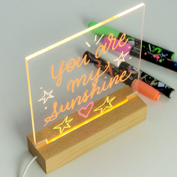 LED Lamp with Markers for Drawing or Writing