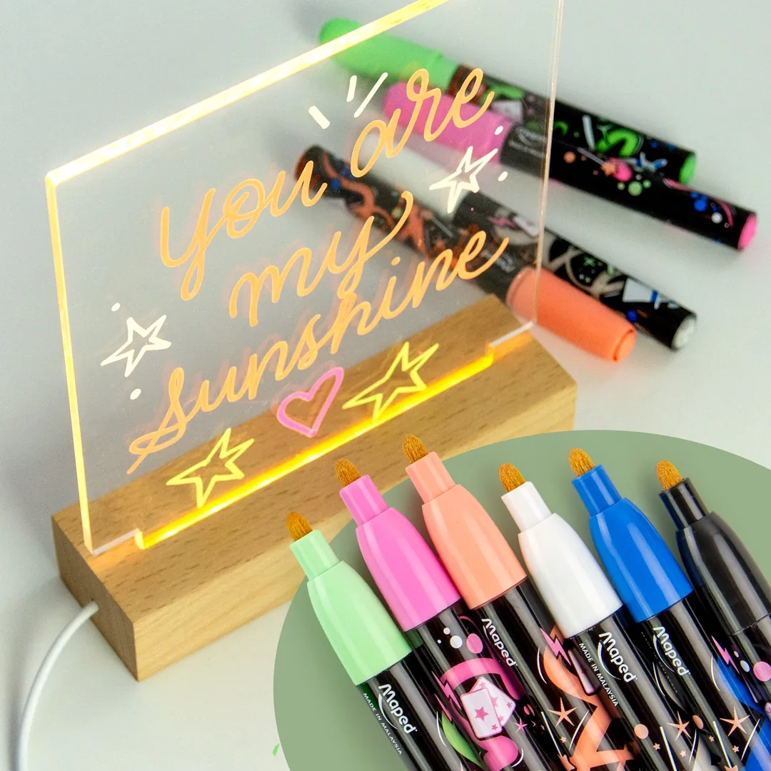 LED Lamp with Markers for Drawing or Writing