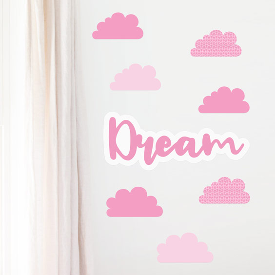 Pink starred clouds wall stickers