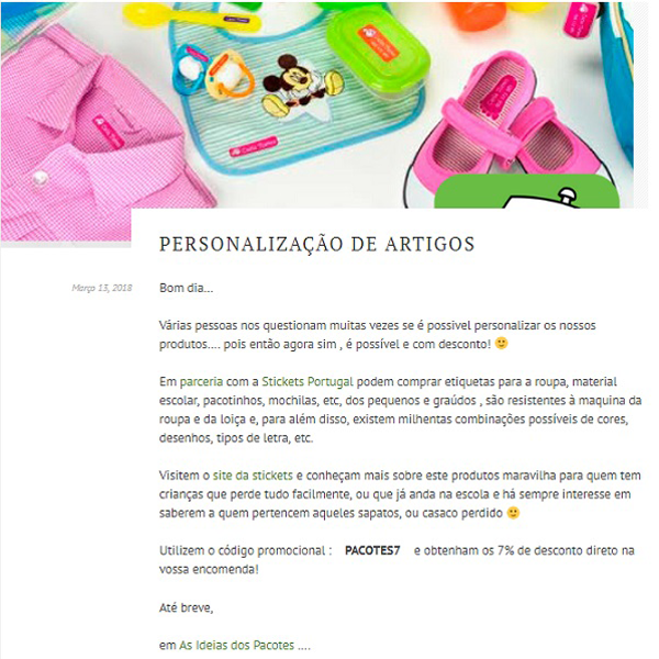 Personalização de artigos