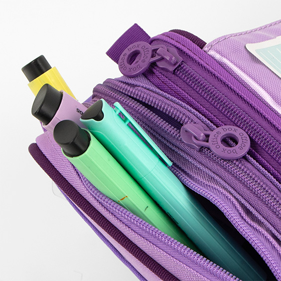 Trousses scolaires avec 3 fermetures éclair couleur violette