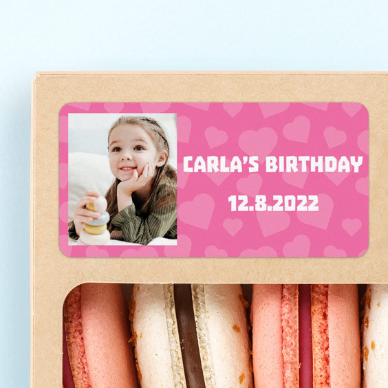 Rectangular labels with photo and frame for birthdays