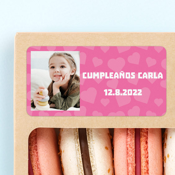 Etiquetas rectangulares con foto y marco para cumpleaños