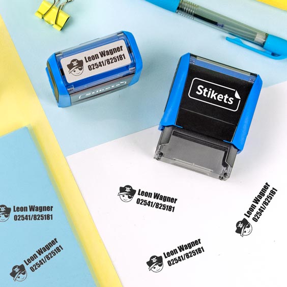 Rechteckiger personalisierter Namensstempel für Textilien und Gegenstände