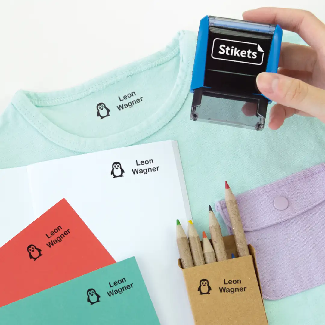 Rechteckiger personalisierter Namensstempel für Textilien und Gegenstände