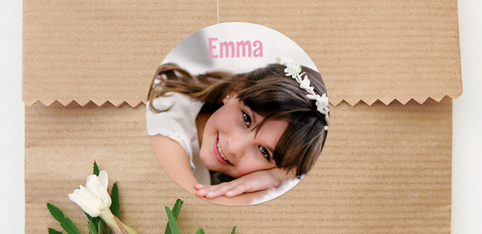 Round photo stickers for 1st Communion  favours