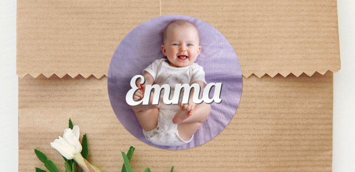 Round photo stickers for baptism favours