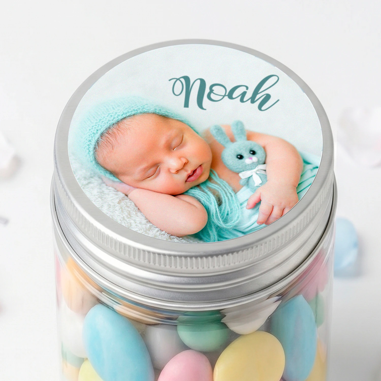 Round photo stickers for baptism favours Round photo stickers for baptism favours
