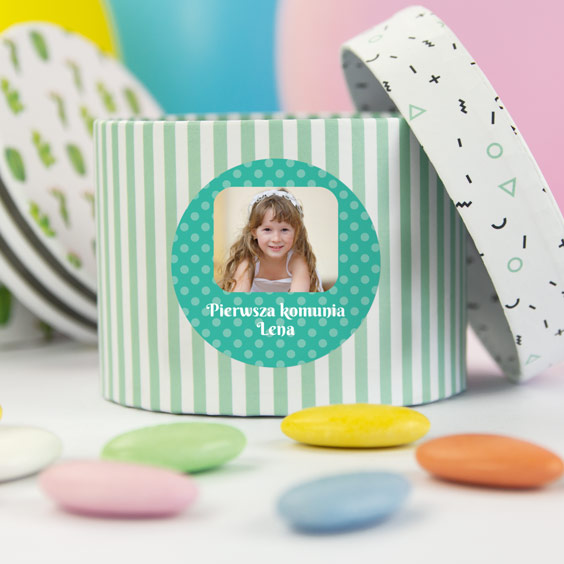 Round stickers with photo and frame for 1st Communions