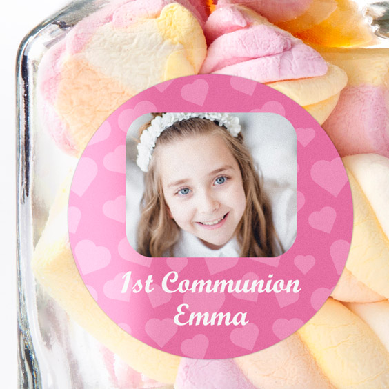 Round stickers with photo and frame for 1st Communions