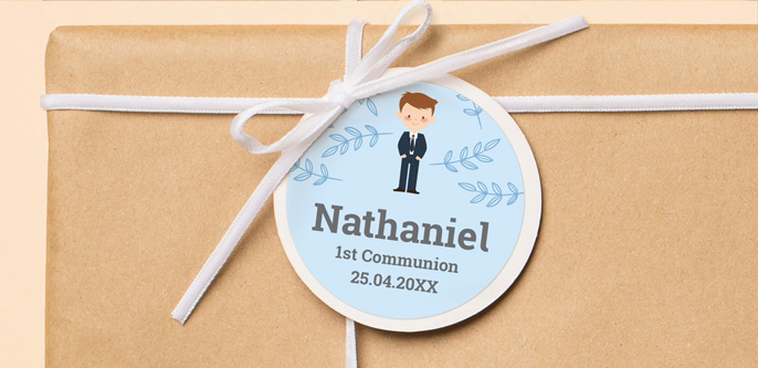Round themed stickers for 1st Communion  favours