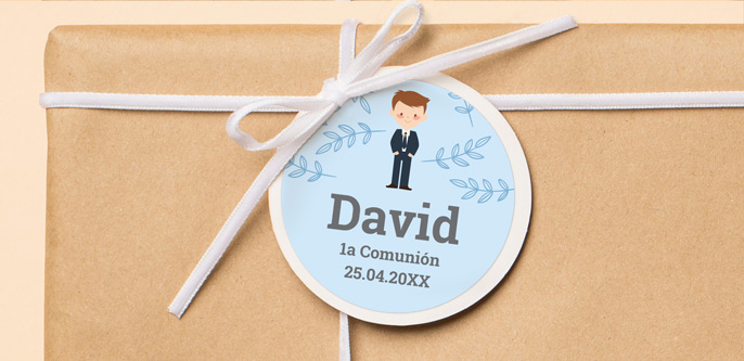 Etiquetas redondas temáticas para comuniones