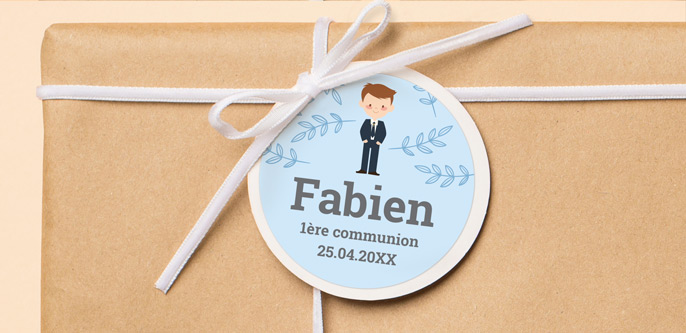 Etiquette communion ronde à thème