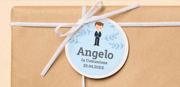 Etichette rotonde a tema per comunioni