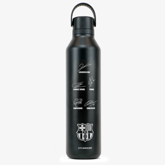 Personalisierte Runbott 1 L Thermoflasche FC Barcelona mit Unterschriften – Schwarz