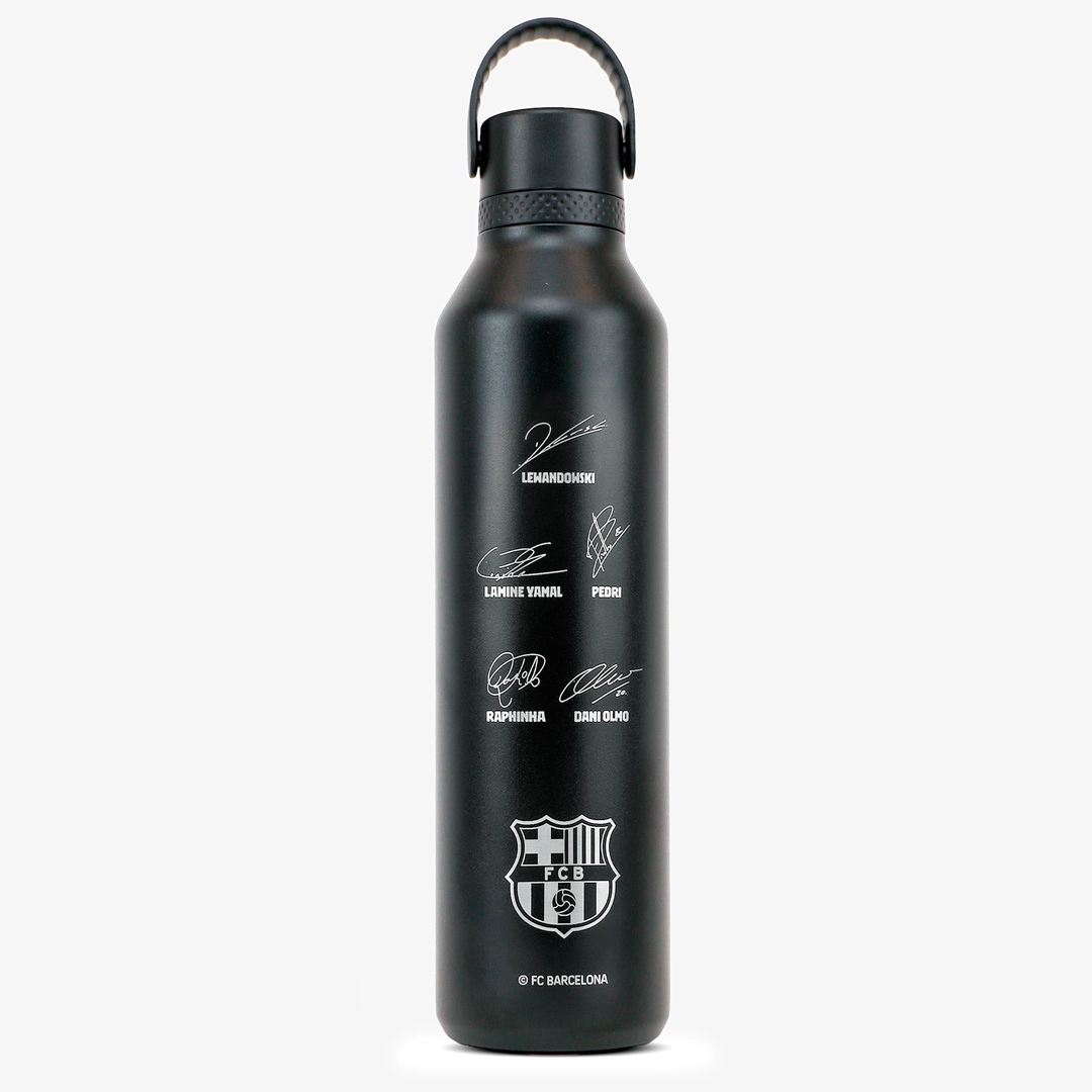 Personalisierte Runbott 1 L Thermoflasche FC Barcelona mit Unterschriften – Schwarz