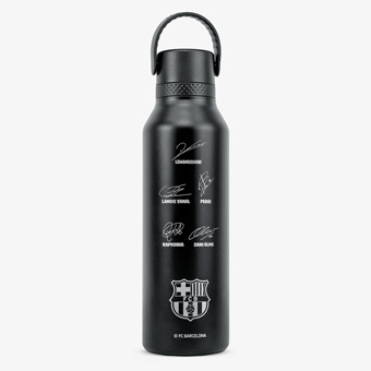 Personalisierte Runbott Mii 600 ml Thermoflasche FC Barcelona mit Unterschriften – Schwarz