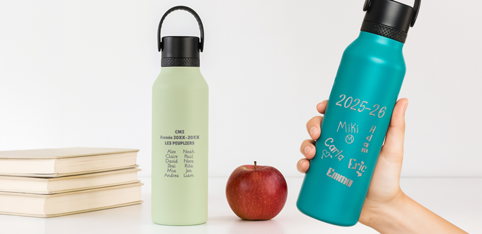 Bouteilles Runbott pour enseignants gravées avec prénoms