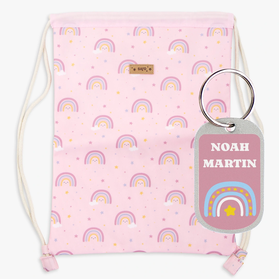 Rainbow Drawstring Backpack by Saro Customizable Rainbow Drawstring Backpack by Saro Customizable