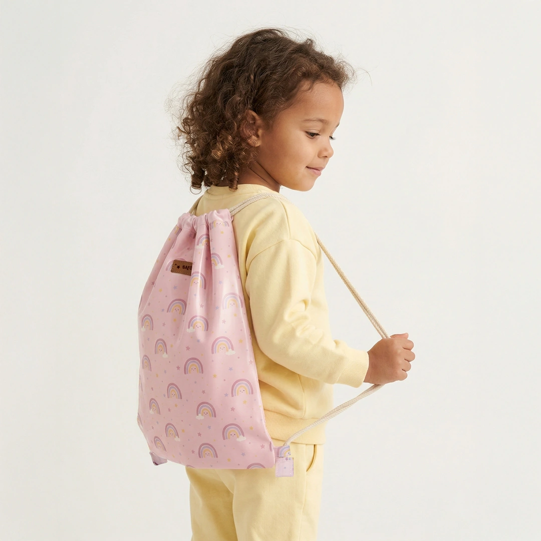 Rainbow Drawstring Backpack by Saro Customizable Rainbow Drawstring Backpack by Saro Customizable