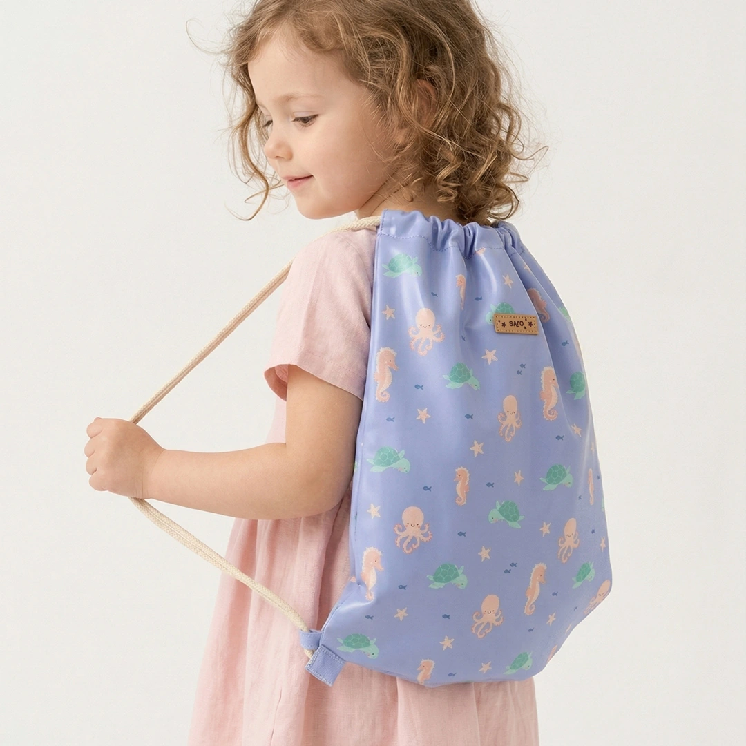 Ocean Life Drawstring Backpack by Saro Customizable