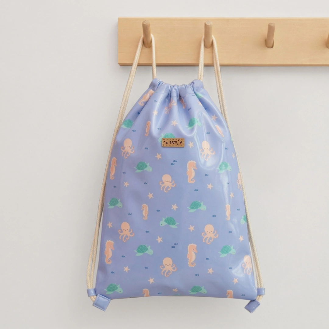 Ocean Life Drawstring Backpack by Saro Customizable