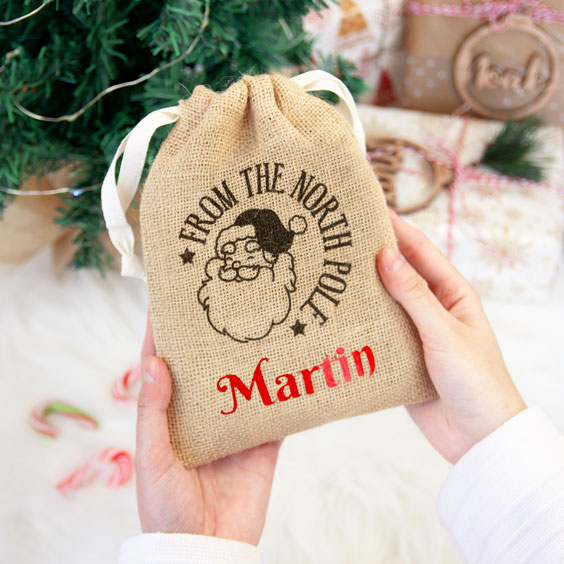 Small Personalized Santa Gift Bag