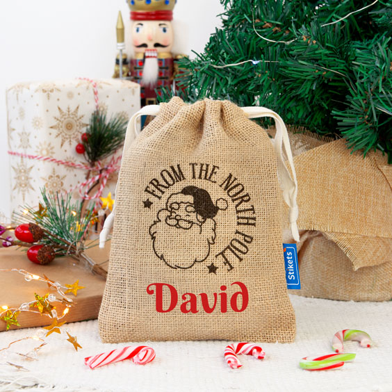 Small Personalized Santa Gift Bag