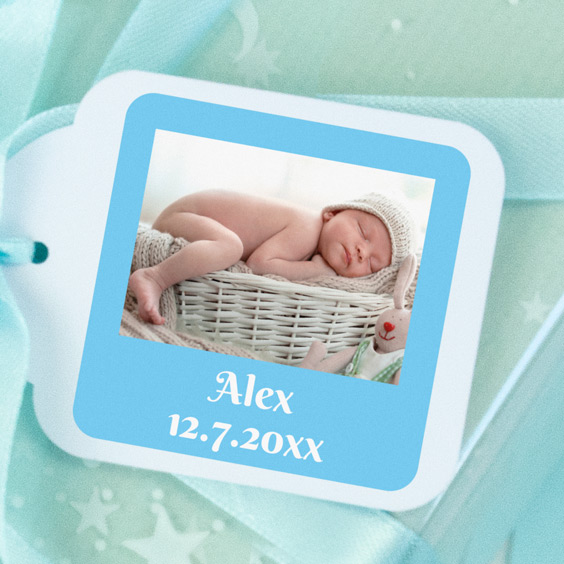 Square labels with photo and frame for baptisms