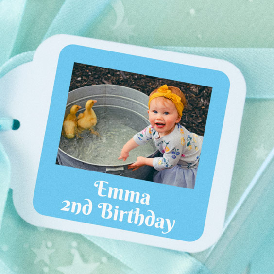 Square labels with photo and frame for birthdays