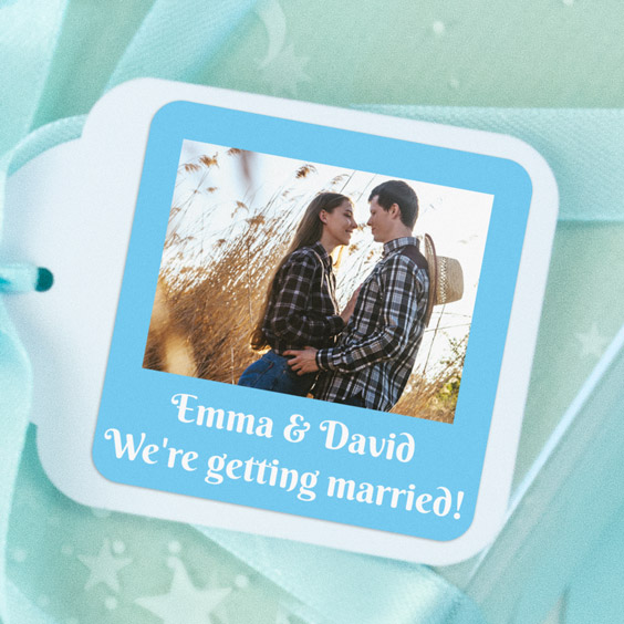 Square labels with photo and frame for weddings