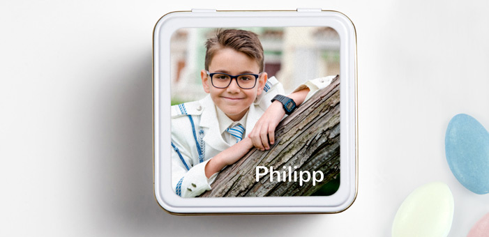 Quadratische Aufkleber mit Foto für Kommunionen