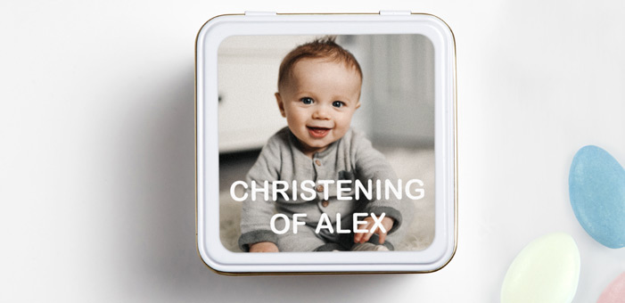Square labels with photo for baptisms 