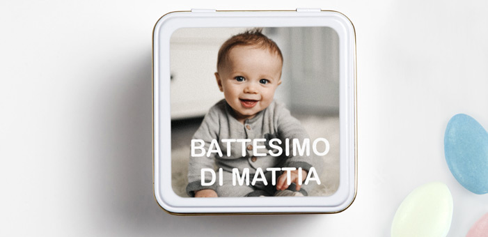 Etichette quadrate per battesimi con foto 