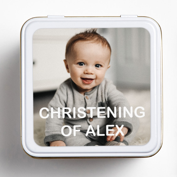 Square labels with photo for baptisms 