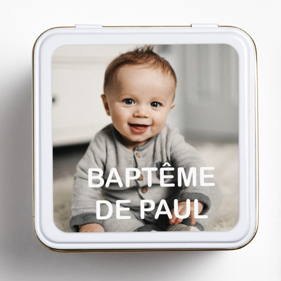 Etiquette baptême carrée avec photo 