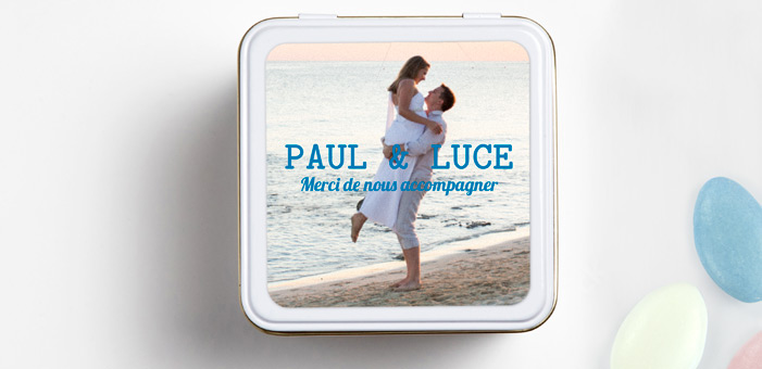Etiquette mariage carrée avec photo 