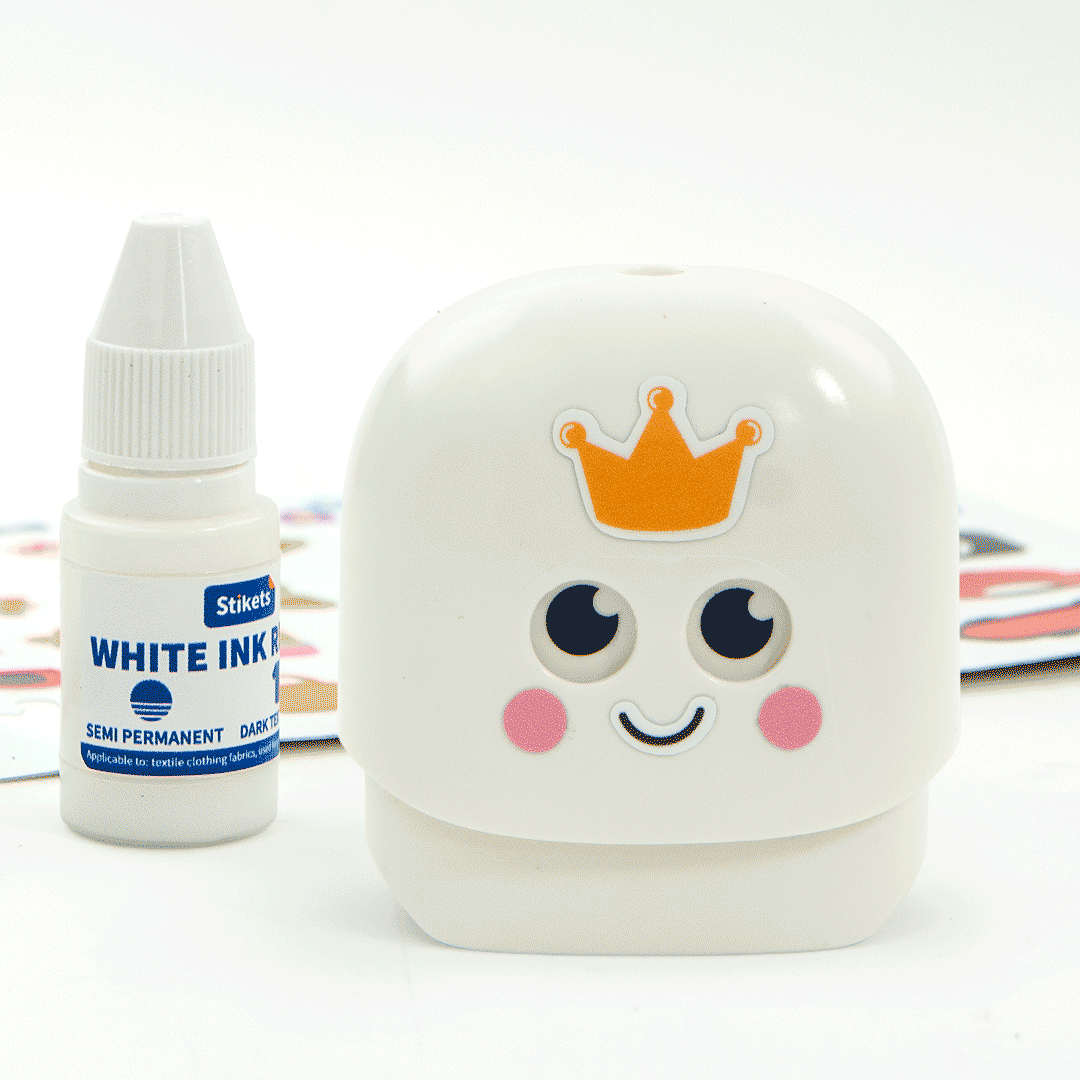 Stamp with white ink and labels