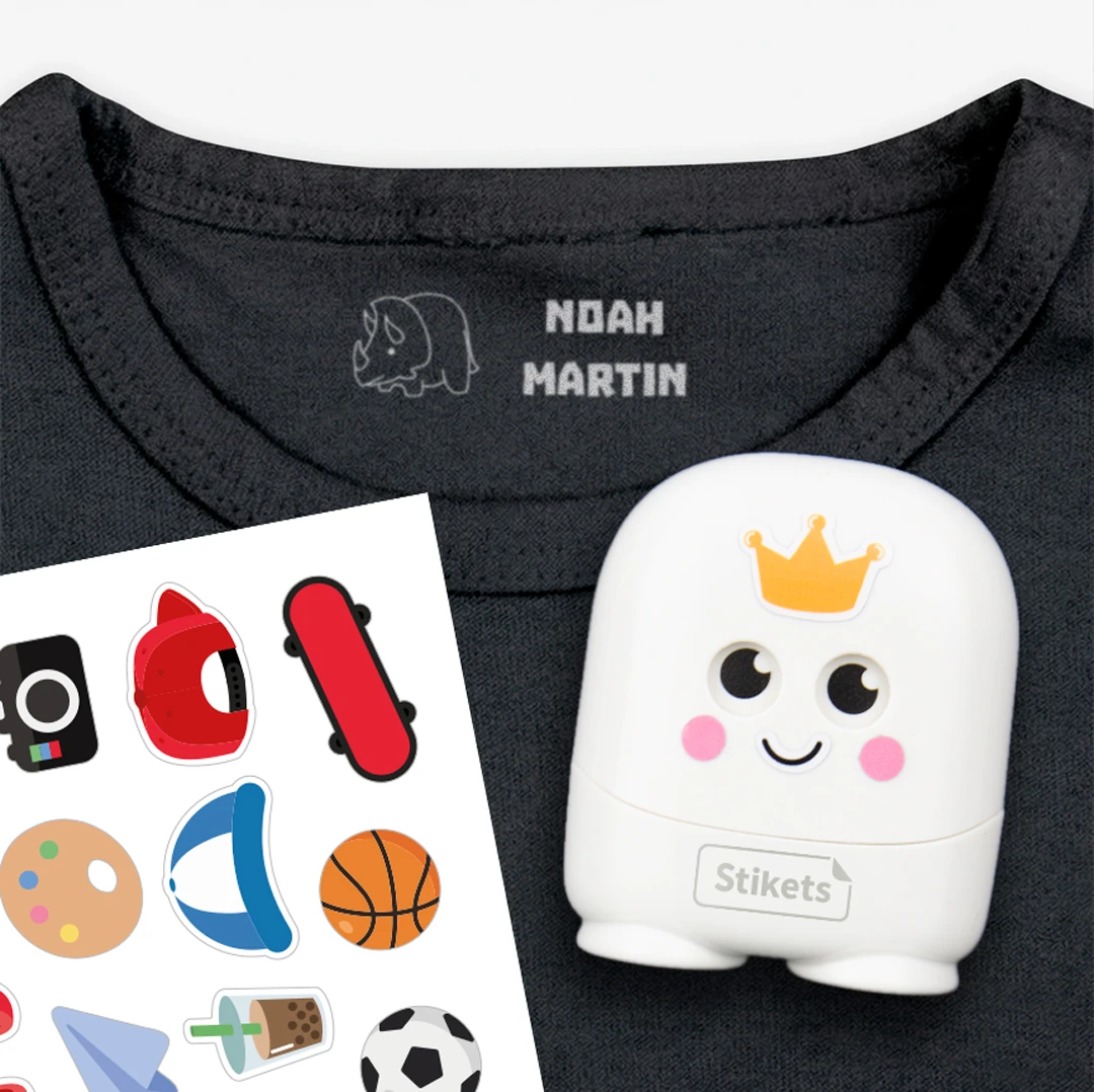 Stamp with white ink and labels