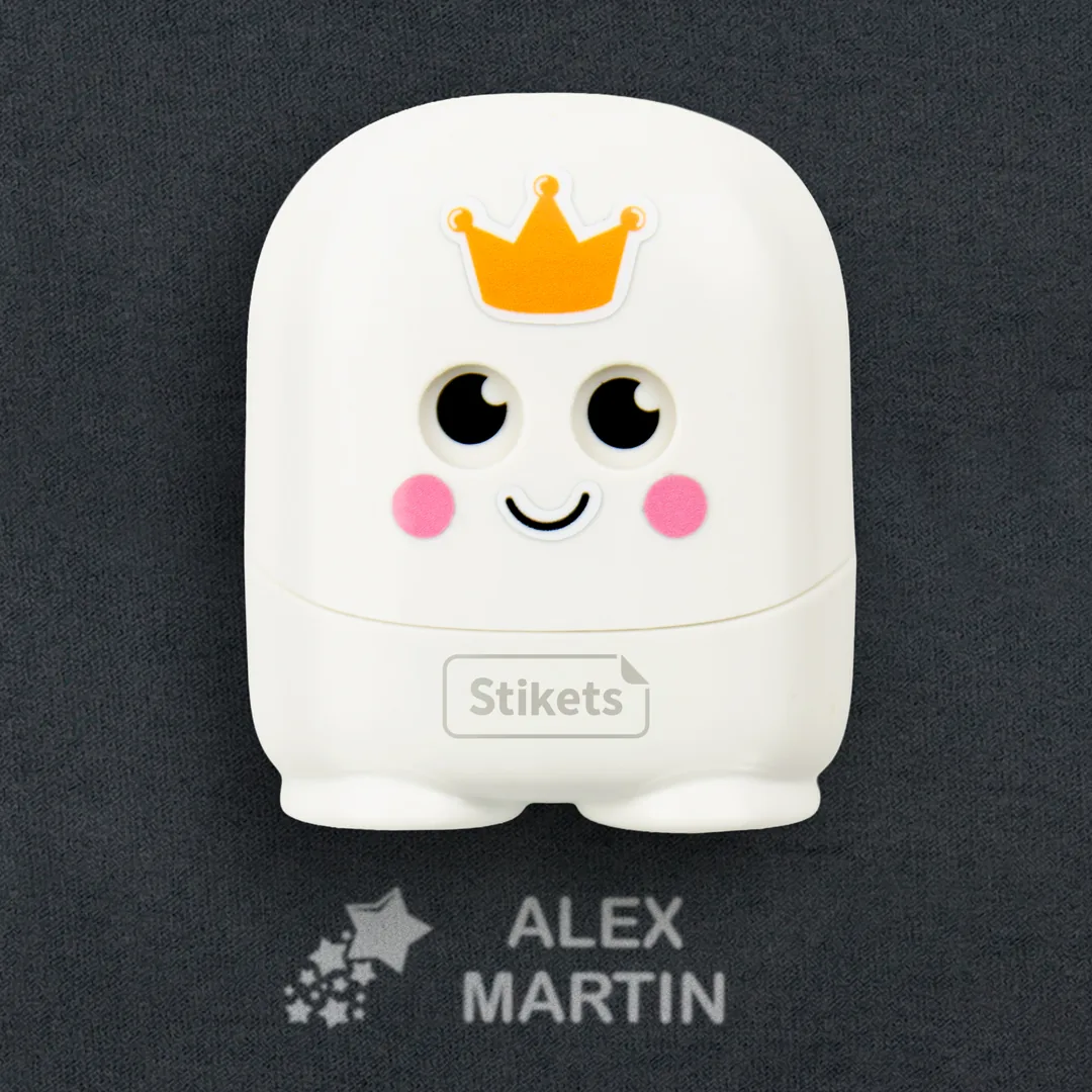 Stamp with white ink and labels