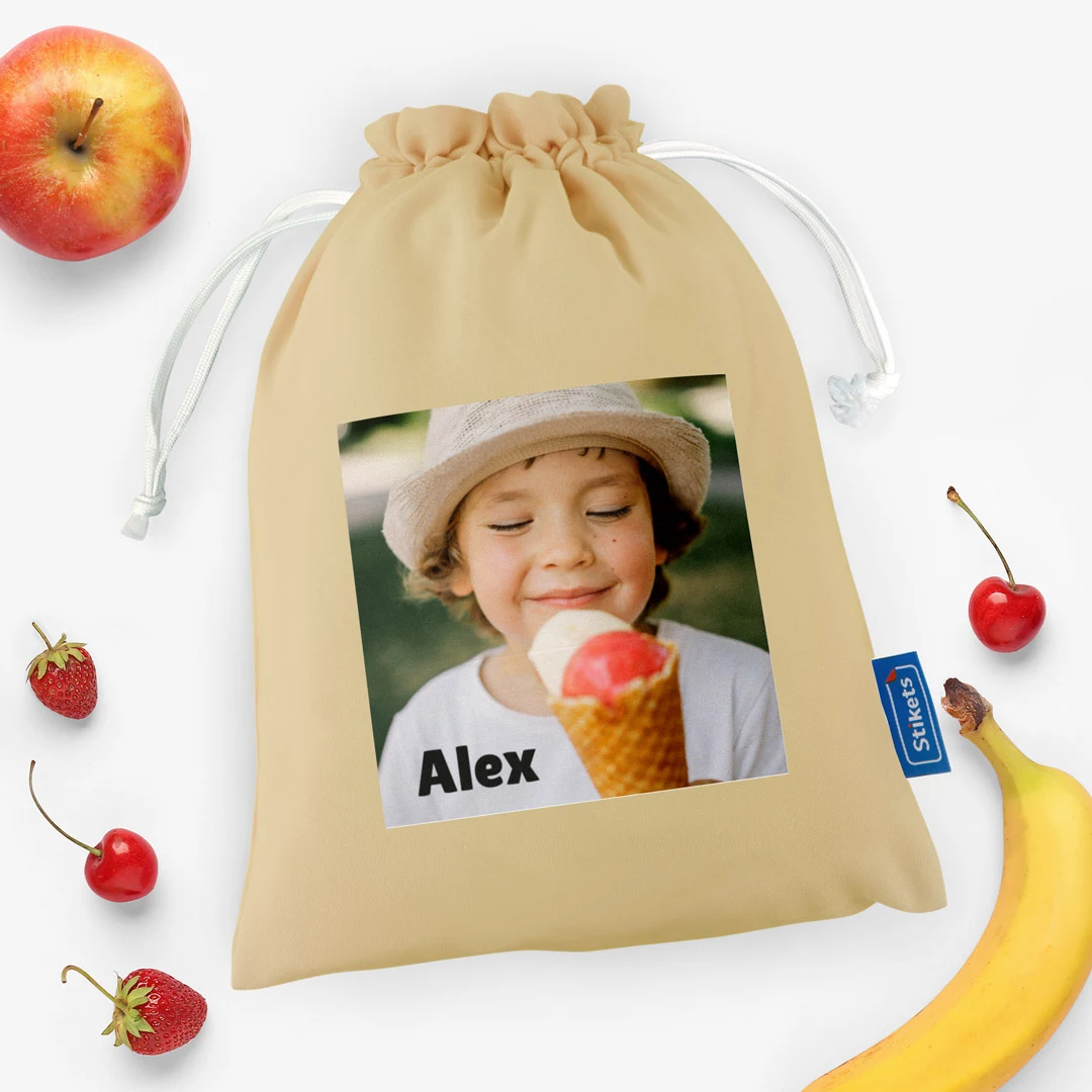 Sacchetto per la merenda personalizzato con foto e testo