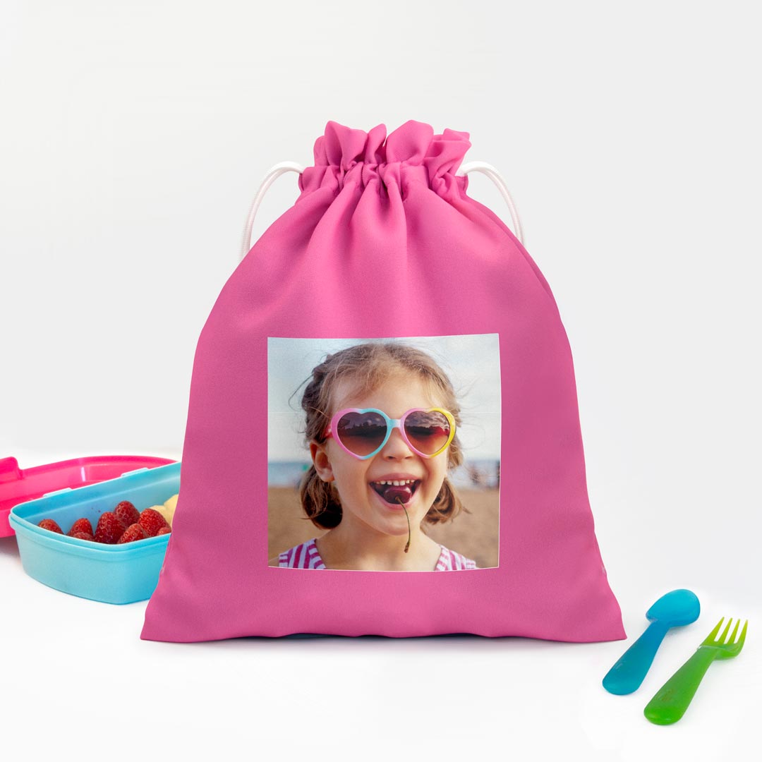 Sacchetto per la merenda personalizzato con foto e testo