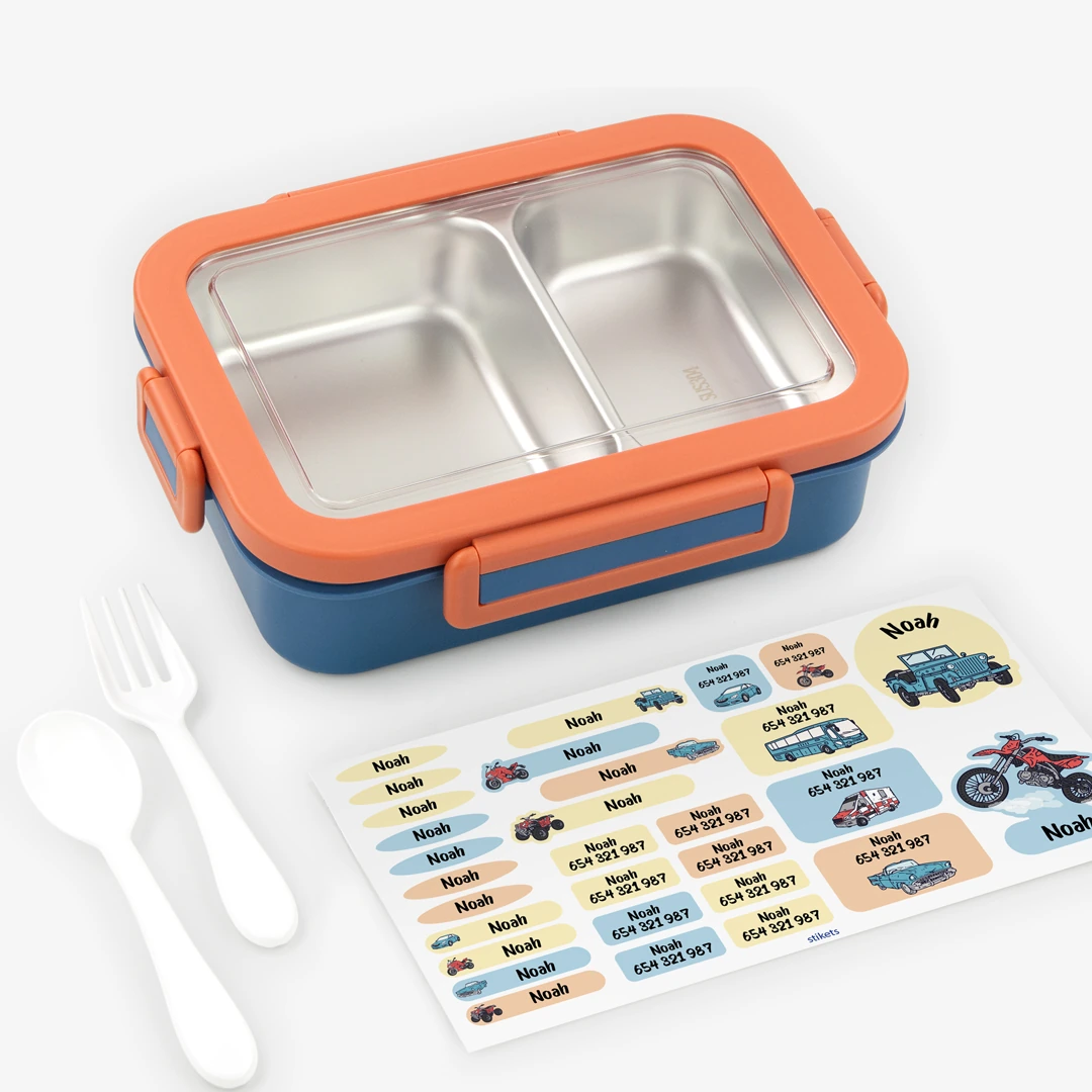 Customisable Tandem blue and terracotta lunch box with compartments