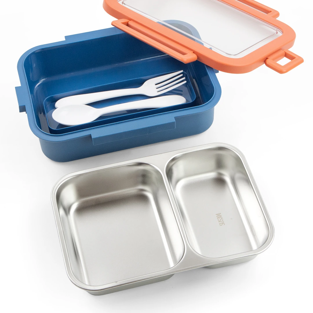 Customisable Tandem blue and terracotta lunch box with compartments